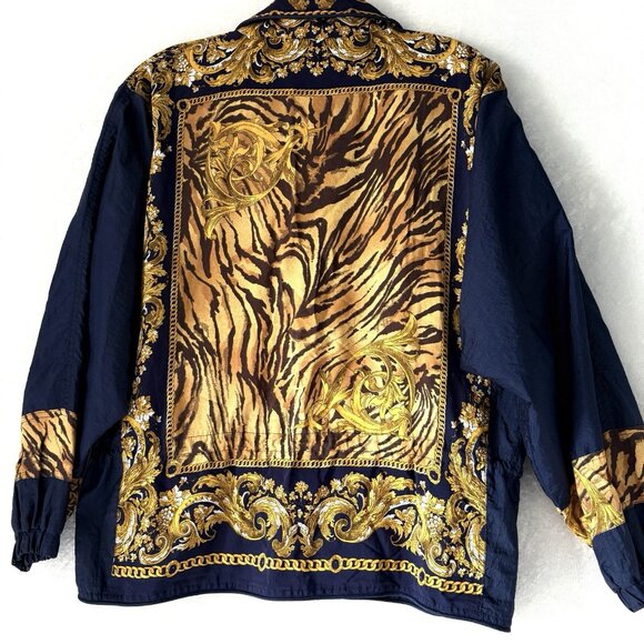 EAST WEST Womens M Vintage Windbreaker Jacket Blue Gold Drawstring Waist 80s 90s - Picture 3 of 13